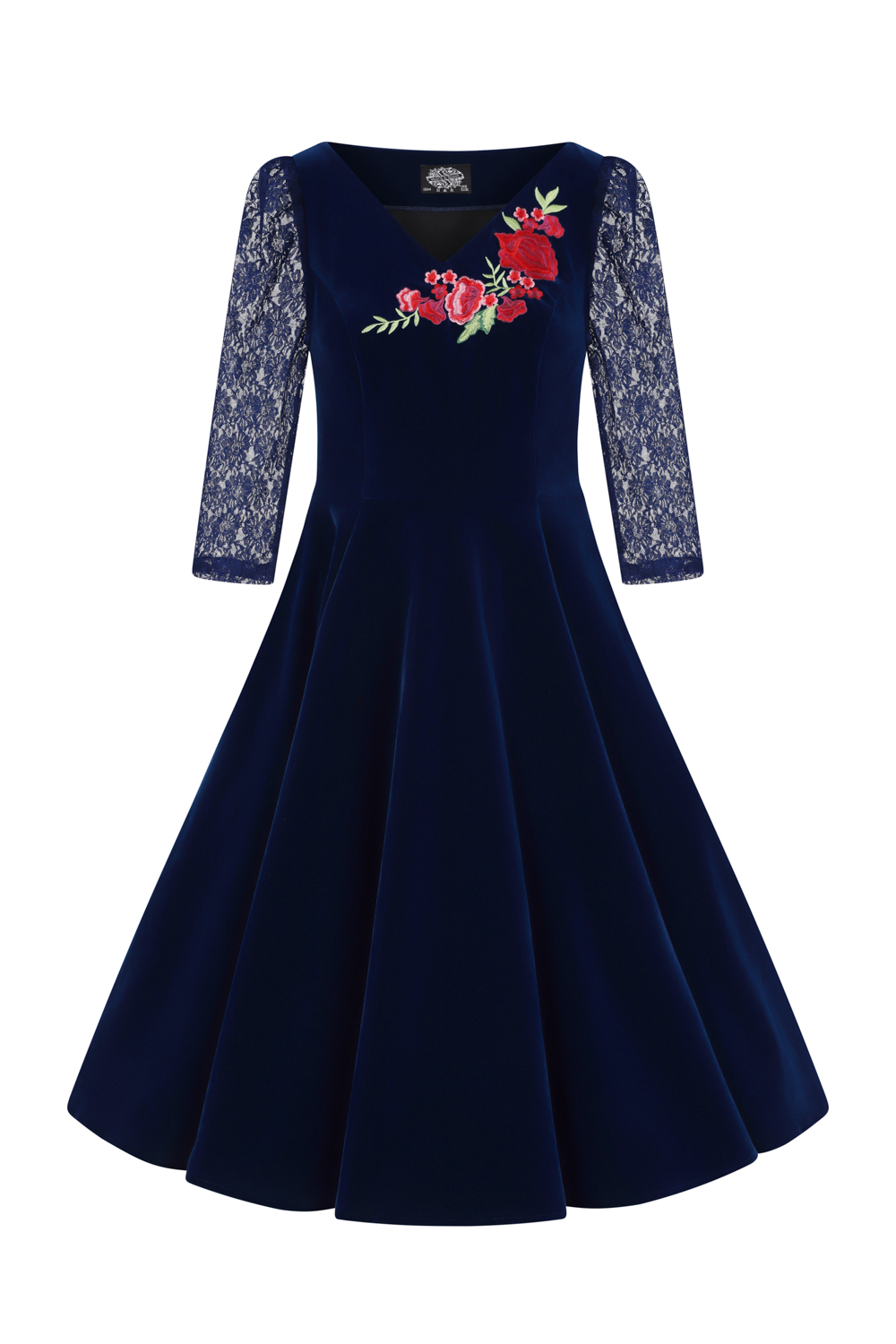 Divine Velvet Swing Dress In Navy Blue